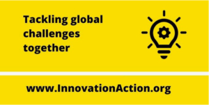 Banner for the Innovation Action Programme with the writing "Tackling global challenfes together" and the website www.innovationaction.org